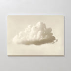 Singular Vapor Canvas Art – Horizontal features a photo-realistic fluffy white cloud on a soft beige background, making it ideal minimalist wall art for modern interiors. Perfect for display on a light gray wall.