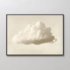 The Singular Vapor Canvas Art – Horizontal features a single fluffy white cloud on a pale background, creating perfect minimalist wall art for modern interiors or soothing bedroom decor.