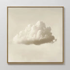 Singular Vapor Canvas Art: a minimalist framed wall piece showcasing a single fluffy white cloud on a soft beige background—perfect for bringing calm to modern interiors or as soothing bedroom decor.