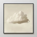 Singular Vapor Canvas Art features a single fluffy white cloud centered on a light beige background, creating a minimalist and serene piece—perfect wall art for modern interiors.