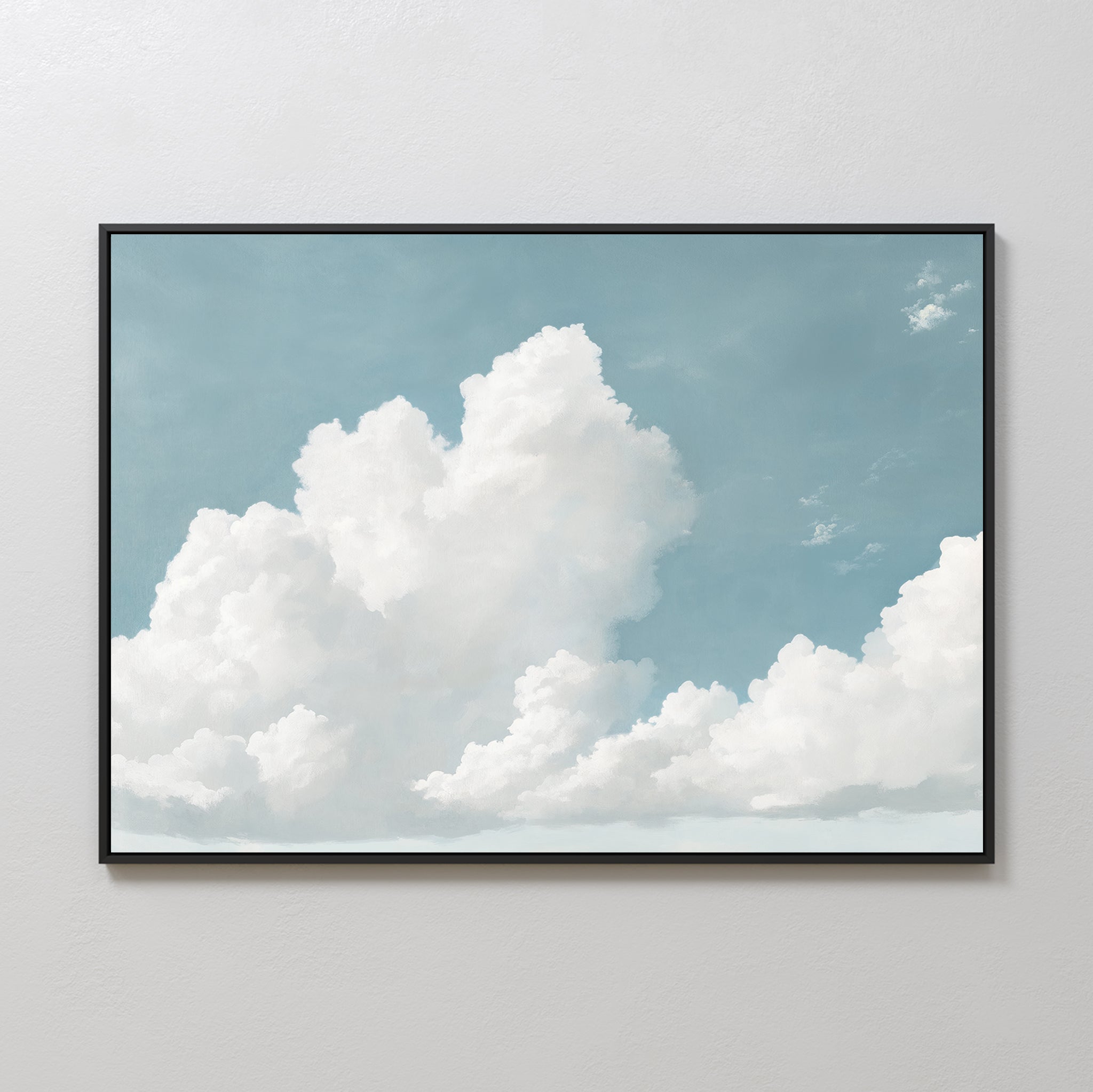 The Soaring Peace Canvas Art features fluffy white clouds against a serene sky, creating a perfect vintage decor touch when displayed on a plain light-colored wall.