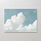 The Soaring Peace Canvas Art features a serene sky with fluffy white clouds against a light blue backdrop, bringing calm and tranquility to any room—a perfect wall art print for peaceful decor.