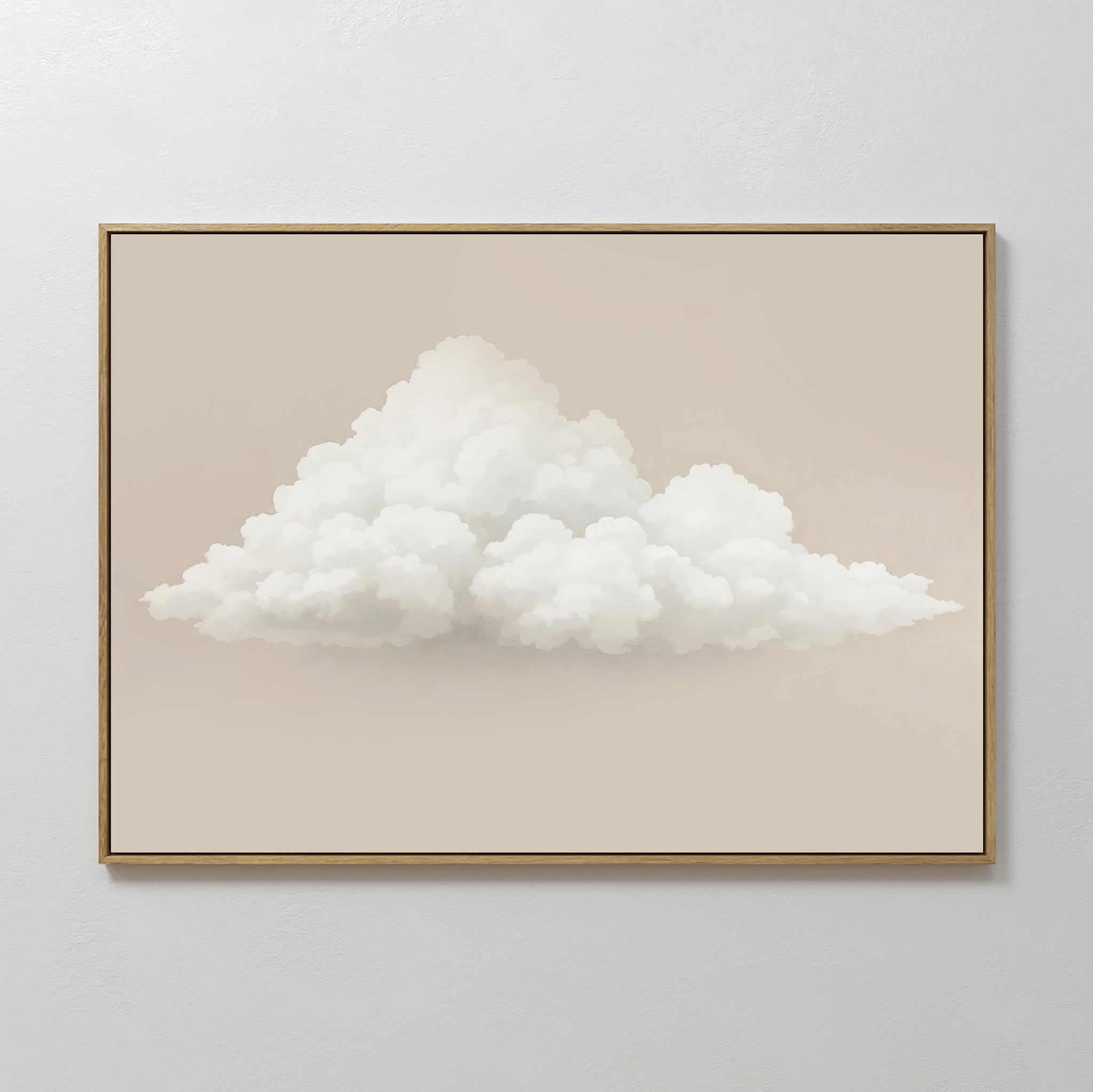 The Soft Drift Canvas Art features a fluffy white cloud on a soft beige background, embodying neutral tones for a calm, minimalist wall art look.