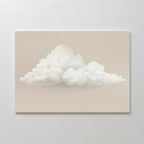 The Soft Drift Canvas Art showcases a fluffy white cloud on neutral beige tones, creating a minimalist accent when displayed on any plain white wall.