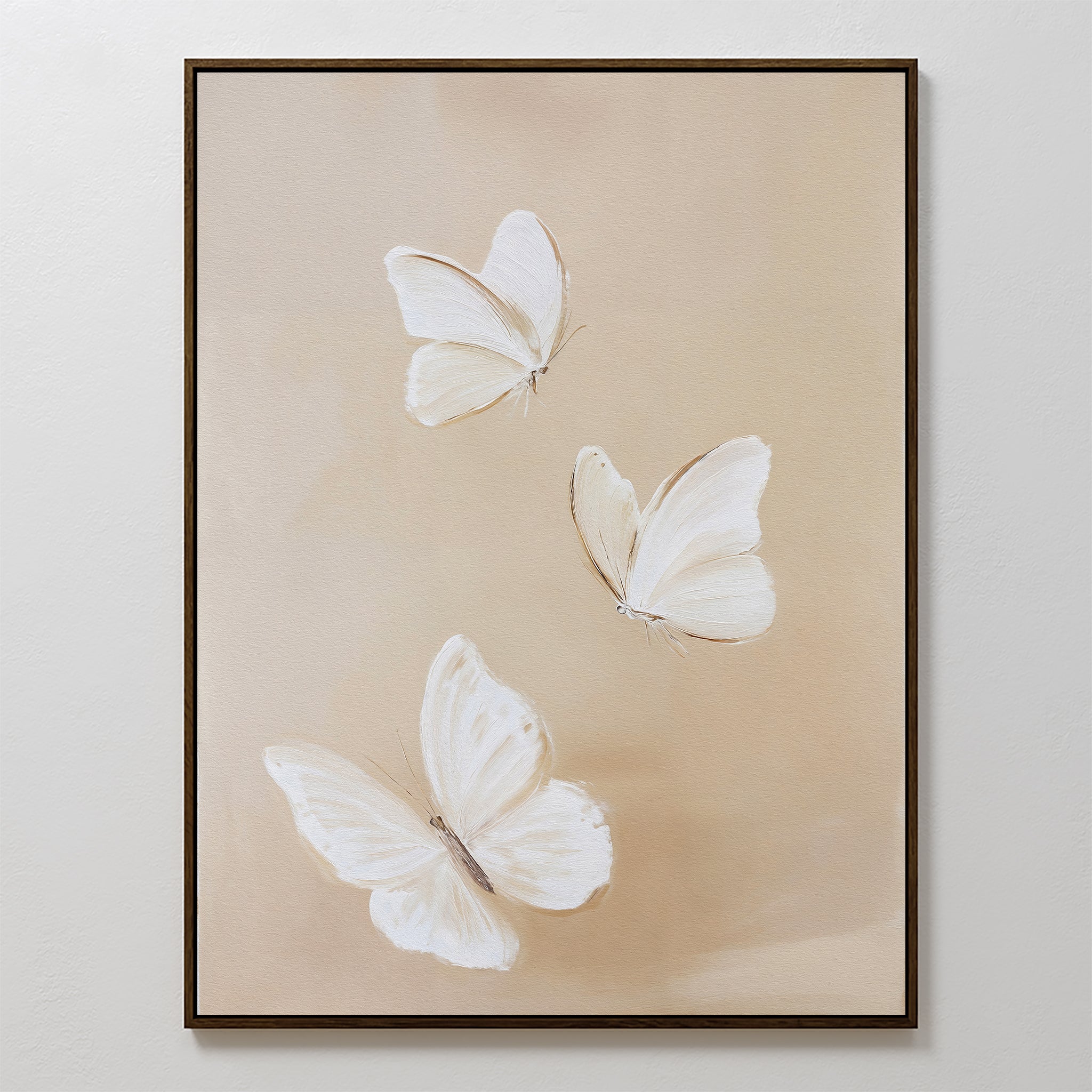 Linen Wings Canvas Art features three delicate white butterflies on a soft beige background. This minimalist wall decor adds elegance and a calming, airy touch—ideal for Nordic Park-inspired interiors.