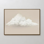 The Soft Drift Canvas Art showcases a fluffy white cloud on a soft beige background, adding soothing neutral tones and minimalist style to any plain white wall.