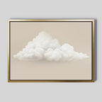 Soft Drift Canvas Art is a framed canvas featuring a realistic white cloud on a beige background with a gold-colored frame—ideal minimalist wall decor for neutral-toned spaces.