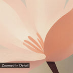 Soft Pink Glow Canvas Art: A close-up of a soft pink flower with textured lines on the petals and center. Perfect as pink wall art, it includes a "Zoomed-In Detail" label in the bottom left corner.