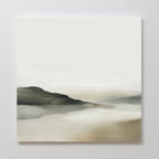 Soft Valley Canvas Art features a minimalist landscape with softly blended hills and water under a pale sky, creating a calm, foggy atmosphere—ideal wall art for serene, modern decor.