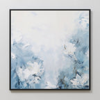 Spring Hues Abstract Canvas Art features soft white flowers and blue-gray brushstrokes on a light background, bringing a calm, airy touch—perfect as striking wall art for any modern space.