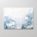 Spring Hues Canvas Art – Horizontal features white flowers with blue accents and soft brushstrokes on a misty background, adding a delicate, serene touch that's perfect for minimalist modern living room decor.