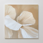 Floral Whisper Abstract Canvas Art features minimalist, overlapping flower petals in soft beige, tan, and white on a light background, creating a gentle and airy organic ambiance.