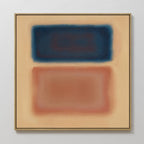 The Sunset Vapor Canvas Art features two large, blurred rectangles—dark blue above and reddish-brown below—set against a beige background within a slim frame. Ideal as abstract wall art for modern spaces.