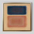 Sunset Vapor Canvas Art: A framed minimalist wall piece with two blurred rectangles—dark blue on top, reddish-brown below—set against a soft beige background, ideal for enhancing modern interiors.