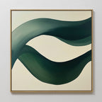 Tidal Grace Canvas Art features two flowing, dark green ribbons on a light beige background. This framed abstract wall art brings movement and contrast—ideal for modern living room décor.