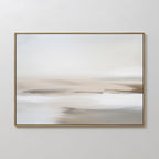 Tranquil Shifts Canvas Art – Horizontal features soft, blurred whites, beiges, and light browns for a calm, minimalist landscape—modern wall art ideal for enhancing living room decor on light walls.