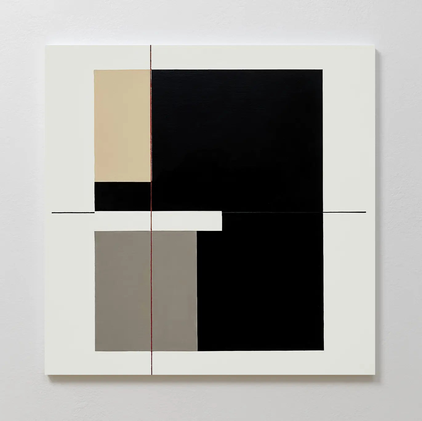 Urban Balance Canvas Art features a white background with bold black, beige, and gray geometric shapes divided by thin lines, creating a balanced, minimalist look ideal for modern spaces.
