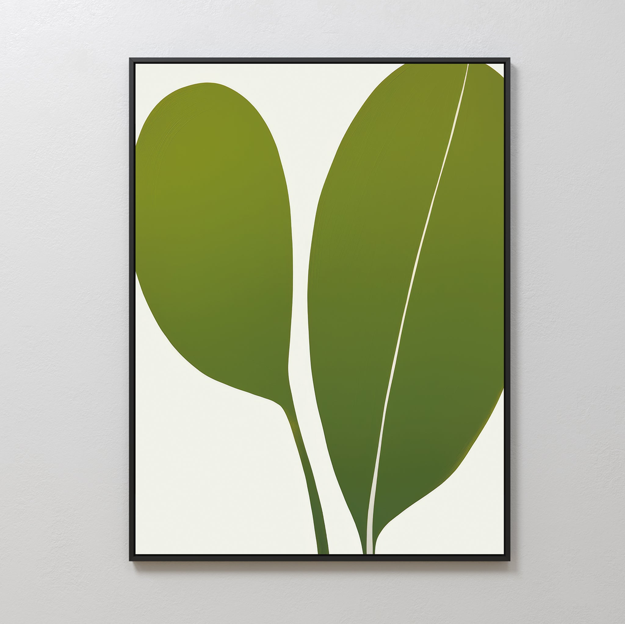 Verdant Duo Abstract Canvas Art—minimalist wall art featuring two leaves, perfect for enhancing your living room decor.