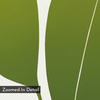 Verdant Duo Abstract Canvas Art showcases green abstract shapes and white lines reminiscent of plant leaves, with "Zoomed-In Detail" in the bottom left corner—ideal minimalist wall art for modern living room décor.