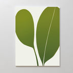 Verdant Duo Abstract Canvas Art features two large green leaves with simple lines and gradients on a white background. Its smooth, flowing shapes offer a modern, abstract touch—ideal wall art for living room decor.