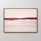 Crimson Horizon Abstract Canvas Art features minimalist bands of red, pink, and white with a dark red line near the top, softly blended hues below, and a thin dark frame—ideal modern wall art for your living room.