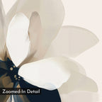 A close-up of digitally rendered white and beige petals in a smooth, abstract style. "Zoomed-In Detail" appears in the lower left. Perfect as minimalist wall art—Whispering Petals Canvas Art.