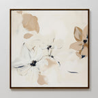 The White Whispers Canvas Art is a framed piece featuring soft, abstract flowers in beige, cream, and white. Its delicate brushstrokes and minimalist style make it ideal for brightening any living room decor.