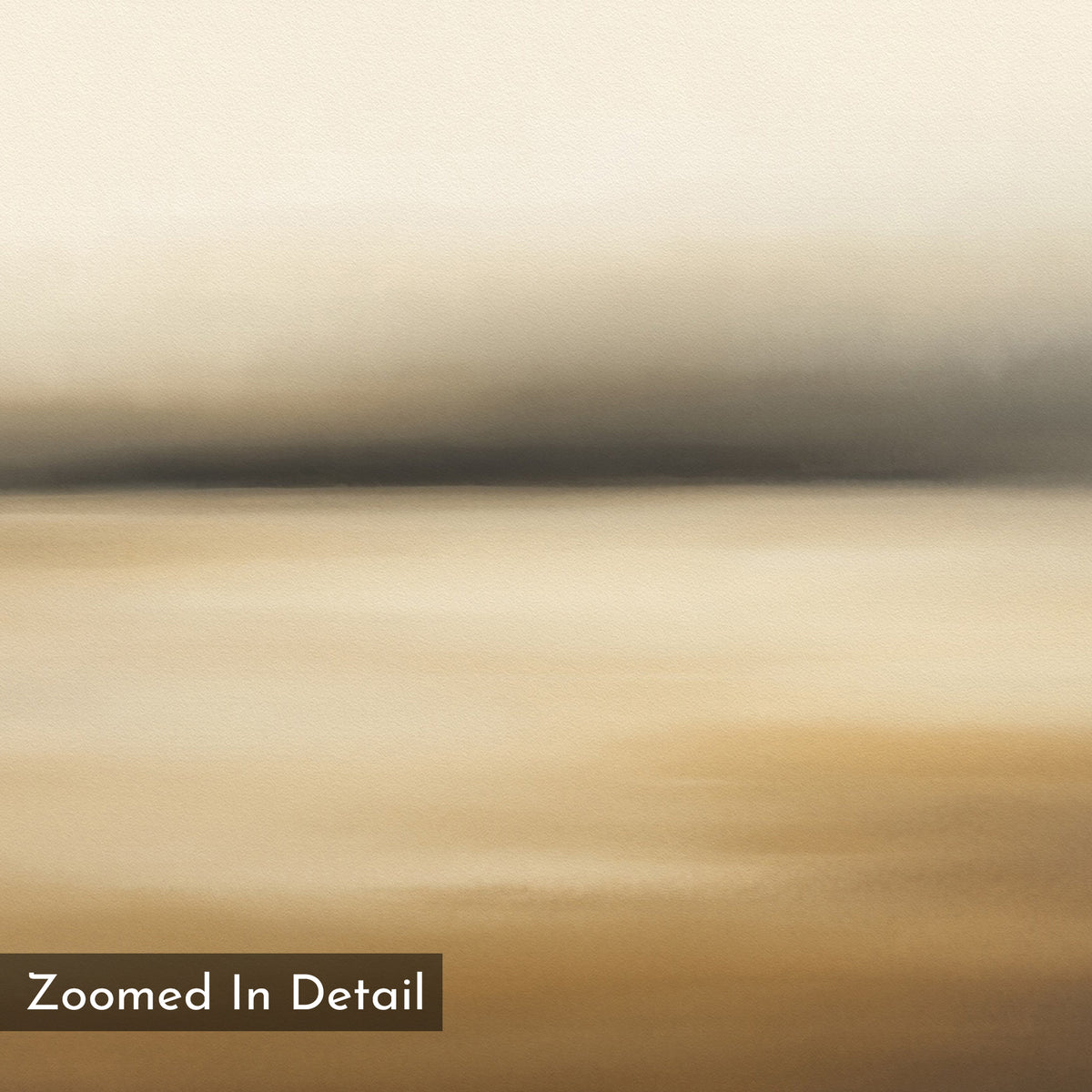 A soft, abstract landscape with blurred gradients of beige, brown, and amber tones creates a serene ambiance in the Amber Fields Canvas Art - Square, reminiscent of Nordic parks. “Zoomed In Detail” appears in the bottom left corner of this atmospheric print.