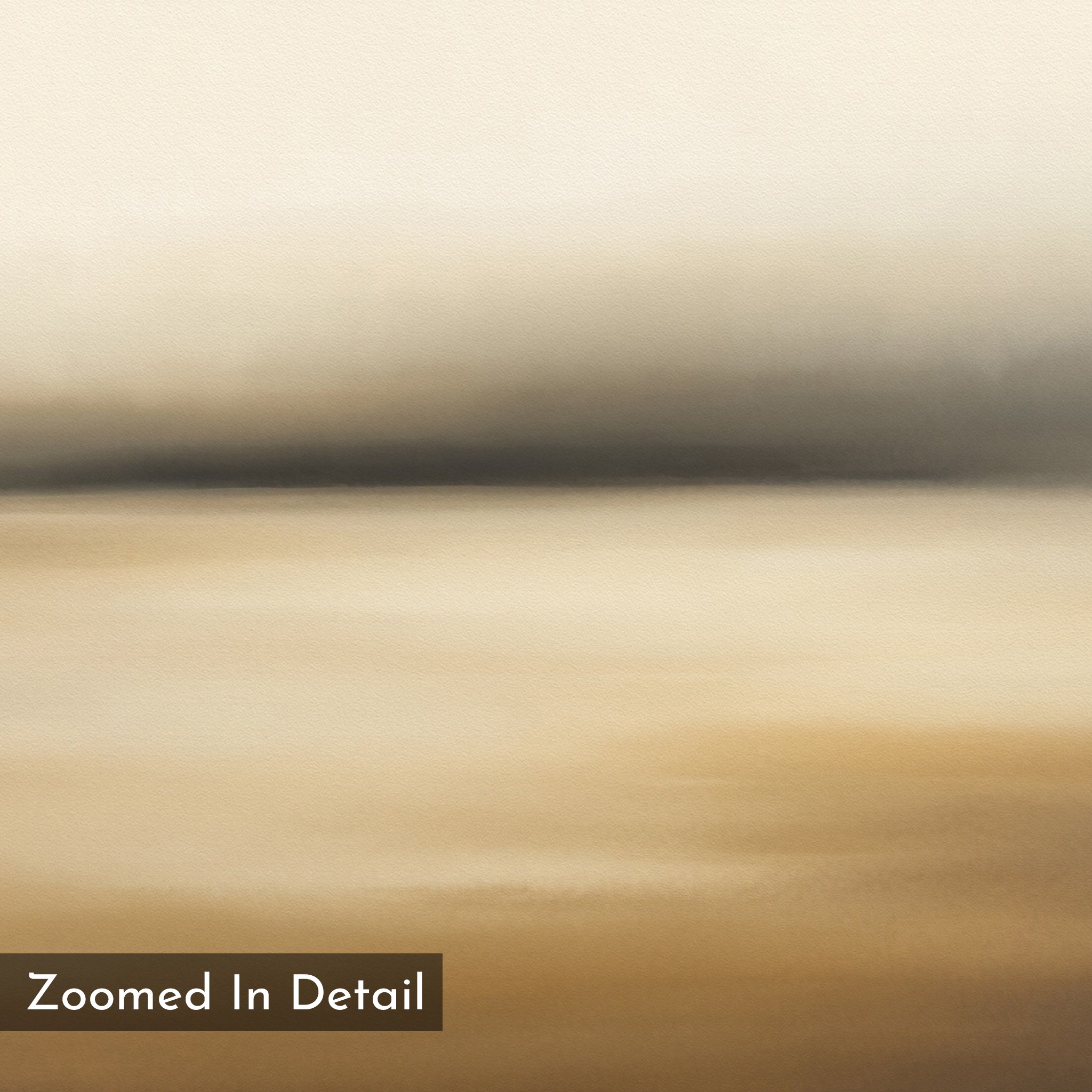 A soft, abstract landscape with blurred gradients of beige, brown, and amber tones creates a serene ambiance in the Amber Fields Canvas Art - Square, reminiscent of Nordic parks. “Zoomed In Detail” appears in the bottom left corner of this atmospheric print.