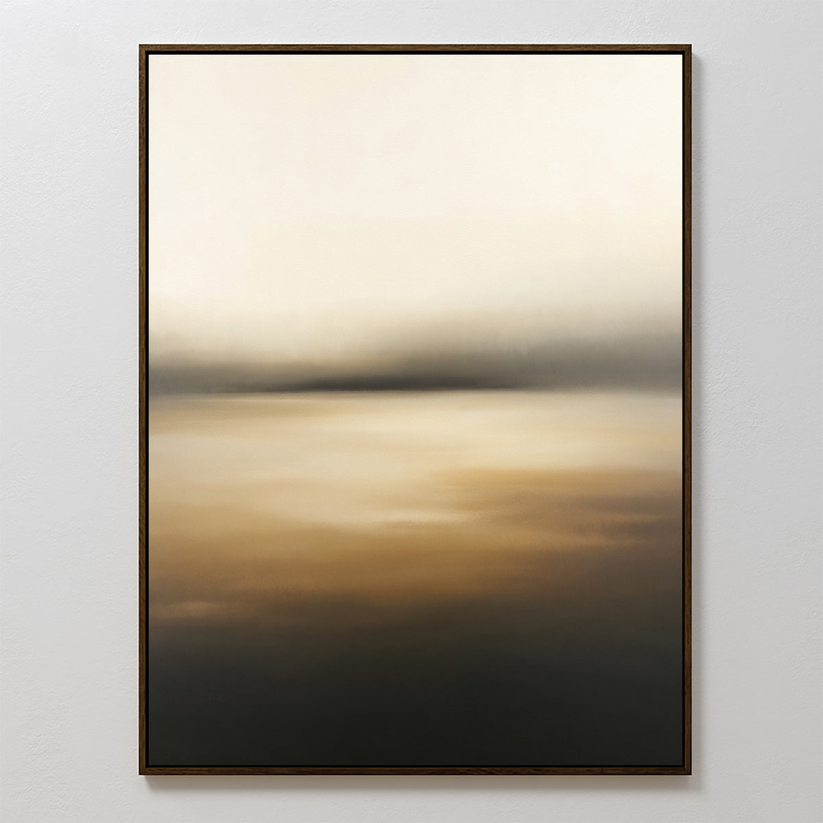 Amber Fields Canvas Art - Vertical features a misty Nordic park scene with soft, blended shades of beige, brown, black, and subtle amber tones. The gentle gradient flows from light at the top to dark at the bottom for a calming effect.