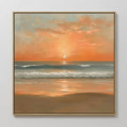 Amber Horizon Canvas Art - Square captures the serene beauty of a coastal sunset with its depiction of a beach and the sun.