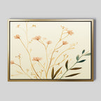 The Autumn Botanicals Canvas Art - Horizontal features delicate, minimalist floral illustrations in beige and pastel tones on a light background—perfect as autumn wall art.