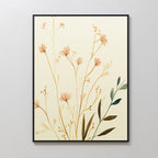 The Autumn Botanicals Canvas Art - Vertical features delicate light brown and green wildflowers on slender stems against a cream background, adding botanical elegance and a touch of autumn to any plain, light-colored wall.