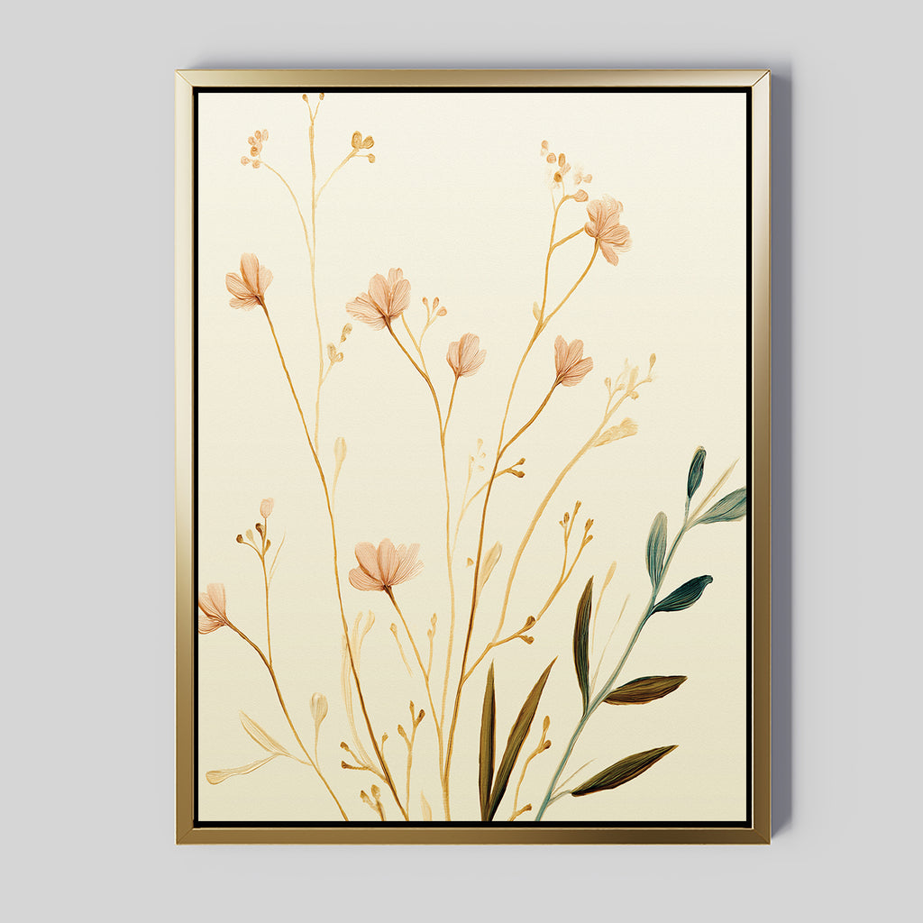 The Autumn Botanicals Canvas Art - Vertical showcases minimalist botanical illustrations in beige, light brown, and green on a light background, bringing true elegance to any space.