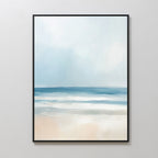 The Blurred Beach Scene Canvas Art - Vertical features a minimal, abstract coastal print with soft pastels of sand, waves, and calm sky—perfect for bringing peaceful beach decor to any space.