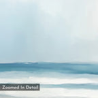 Blurred Beach Scene Canvas Art - Vertical features soft blue, white, and gray tones with smooth brushstrokes evoking gentle waves. Ideal as serene beach decor or coastal wall art. “Zoomed In Detail” text appears in the corner.