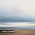 Blurred Seascape Canvas Art - Horizontal features soft, abstract blue, white, and beige gradients for a serene coastal vibe. “Zoomed In Detail” appears in a black box at the bottom left corner.