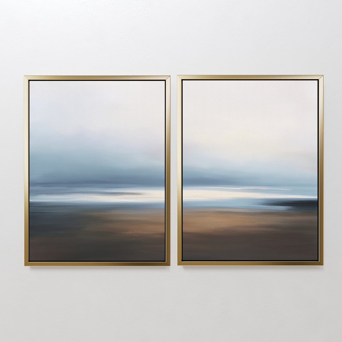 The Blurred Seascape - Set Of 2 features framed abstract art with soft blue, white, and brown hues—ideal for coastal serenity decor as tranquil seascape wall art in any room.