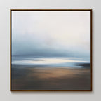 Blurred Seascape Canvas Art - Square features a soft blend of cool blue, white, and beige tones in a thin, dark frame, evoking a dreamy coastal atmosphere with smooth transitions—a perfect choice for seascape-inspired wall decor.