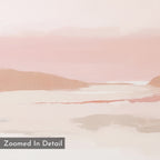 Blush Mesa Canvas Art - Horizontal features a soft, abstract landscape in muted pink and beige tones, with gentle brushstrokes suggesting hills and water. Minimalist wall art with a gray "Zoomed In Detail" label at the bottom left corner.