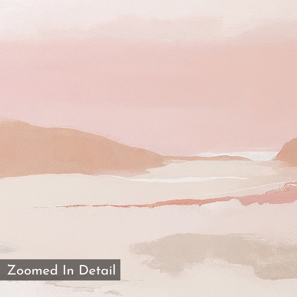 Blush Mesa Canvas Art - Square features a soft pastel abstract landscape with pink, beige, and earth tones, gentle hills, and a hazy sky—ideal as minimalist wall art or a calming landscape print for any space.