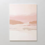 The Blush Mesa Canvas Art - Vertical features soft earth tones of pink, beige, and tan in a minimalist landscape, depicting gentle hills and a calm sky for a serene atmosphere.