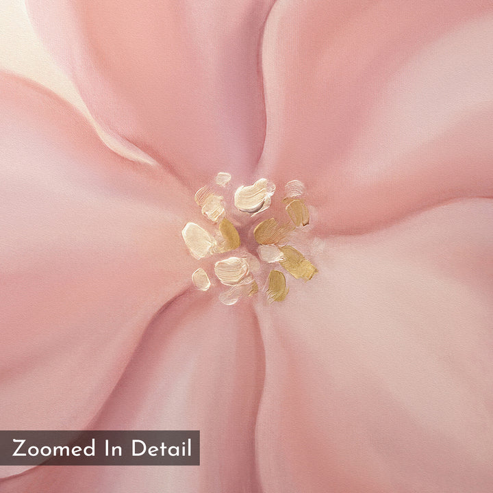 A close-up of the Blushing Magnolia Canvas Art - Square shows delicate pink petals and intricate brushstrokes. A transparent box with “Zoomed In Detail” appears in the lower left, making this piece perfect for romantic wall decor.