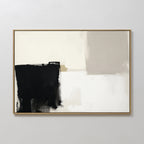 Bold Division Canvas Art - Horizontal features bold black brushstrokes on the left, beige and light gray blocks on the right, with a white background—perfect for adding contemporary style to modern living rooms when hung on light-colored walls.