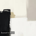 Bold Division Canvas Art - Square features bold black, beige, and white brushstrokes on a textured canvas. Ideal as a contemporary print to elevate modern living rooms. A small label in the corner reads Zoomed In Detail.