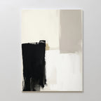 Bold Division Canvas Art - Vertical features striking black, beige, and white brushstrokes in geometric shapes on a light background—ideal as a contemporary print for modern living rooms or minimalist bedrooms.