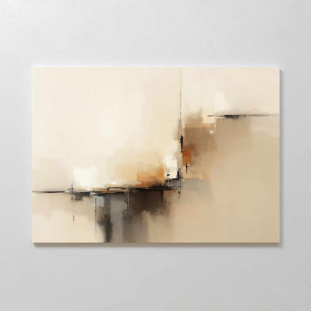 The Burnt Sienna Convergence Canvas Art - Horizontal features intersecting lines and soft transitions in beige, cream, brown, and burnt sienna hues for a minimalist, contemporary look.