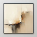Burnt Sienna Convergence Canvas Art - Square features soft beige, cream, and tan with bold black and brown brushstrokes. Blurred intersecting lines create depth—ideal wall art for a Nordic Park-inspired space.