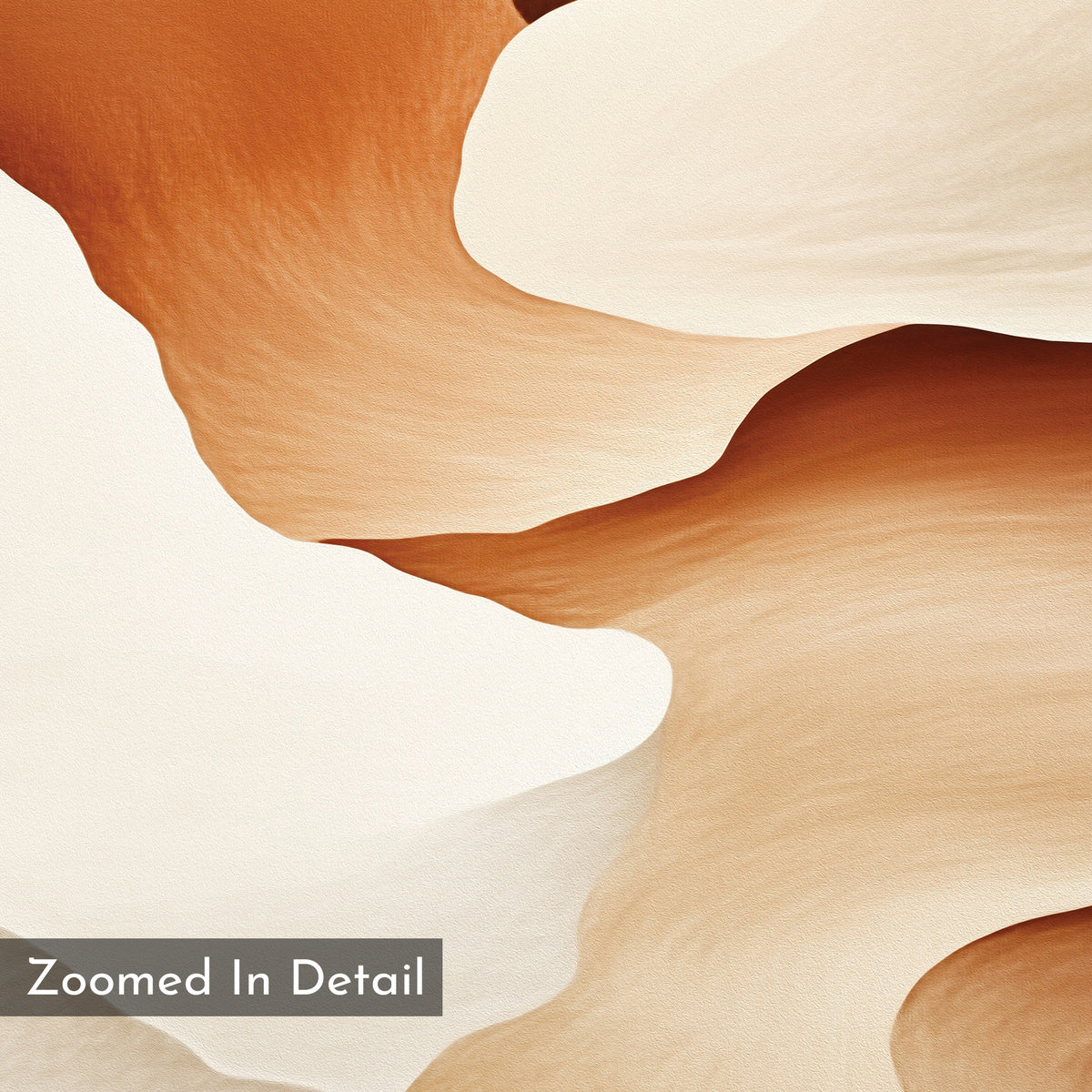 Abstract close-up of soft, curved shapes in warm beige and brown tones on the "Canyon Curves Canvas Art - Horizontal," perfect as contemporary wall art for a modern living room. The text "Zoomed In Detail" appears in the lower left corner.