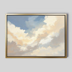 Celestial Embrace Canvas Art - Horizontal features soft white and beige clouds on a blue sky, ideal as cloud wall art for minimalist or Nordic Park-inspired interiors.